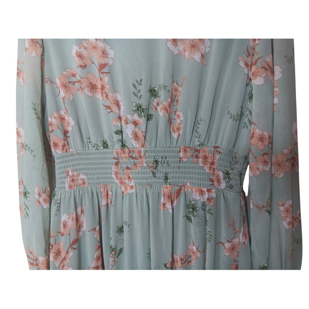 Baltic Born Olivia Maxi Dress L Sage Peach Floral Chiffon Smocked Wedding - Picture 13 of 16